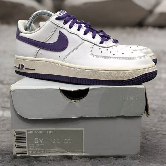 Nike Air Force 1 Dunk Low 314192 White Purple Boys 5 Fast Ship In Box